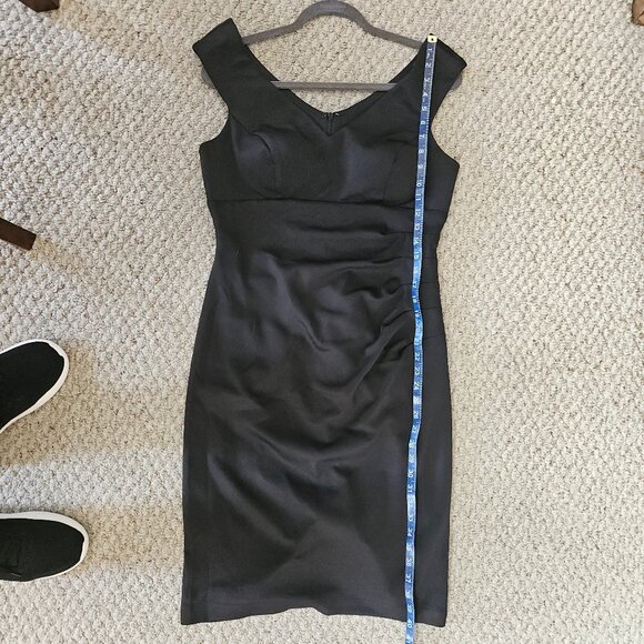 XSCAPE black sleeveless ruched v-neck sheath dress, knee length, women's 12 - Picture 9 of 12